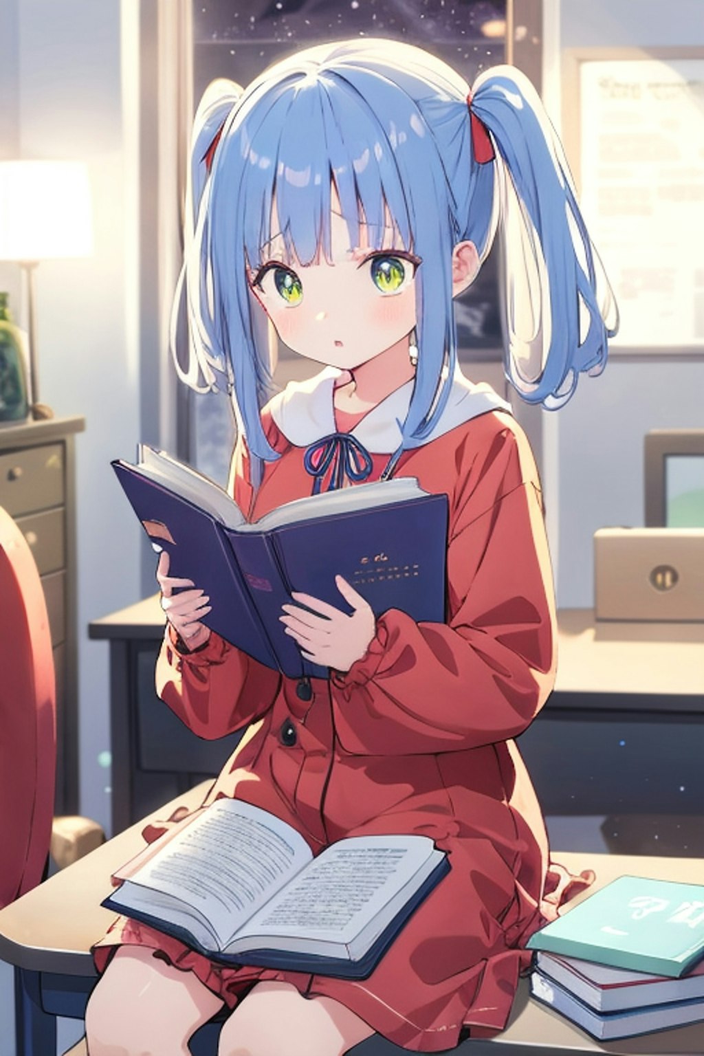 夜中まで読書する女の子（AQUA）