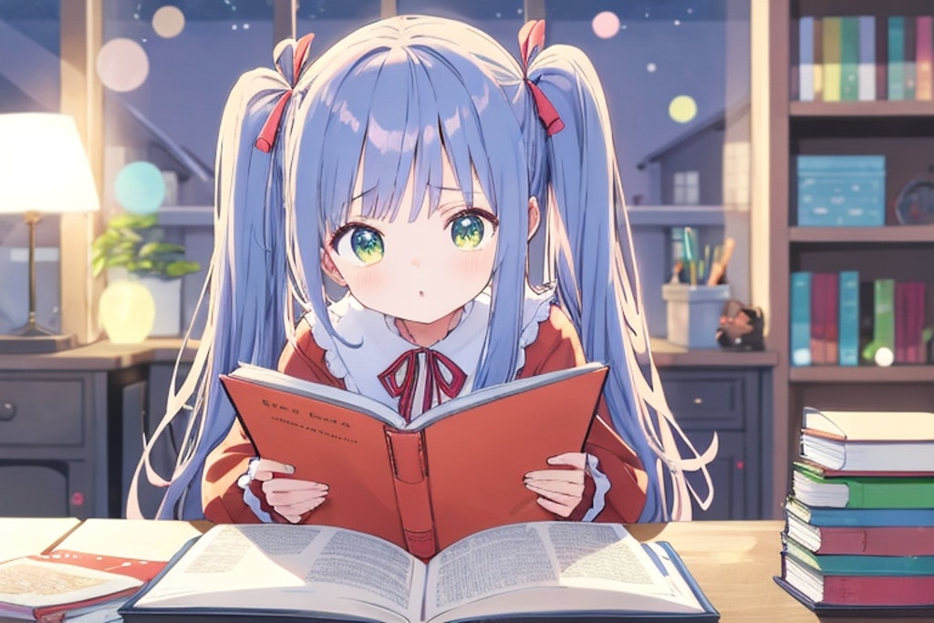 夜中まで読書する女の子（AQUA）