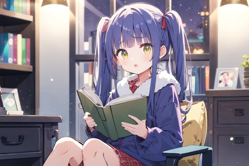 夜中まで読書する女の子（AQUA）