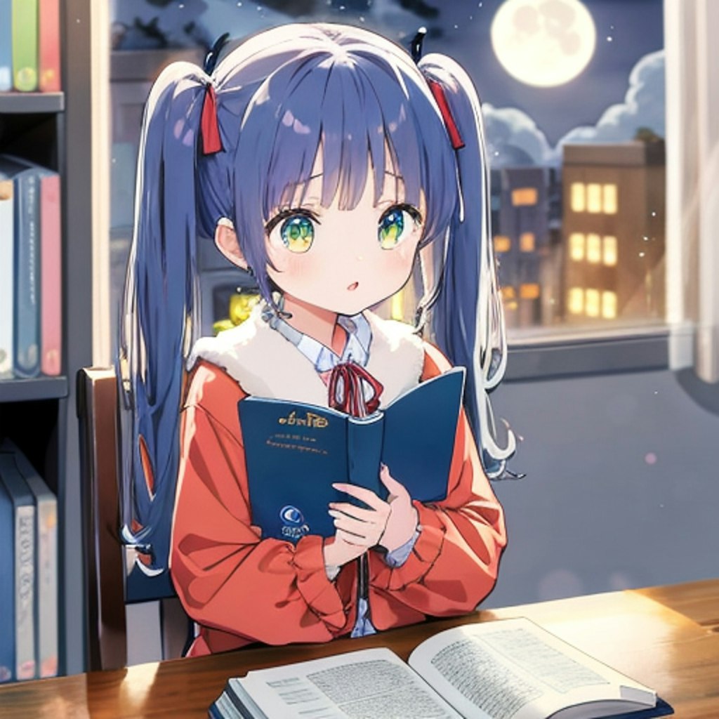 夜中まで読書する女の子（AQUA）