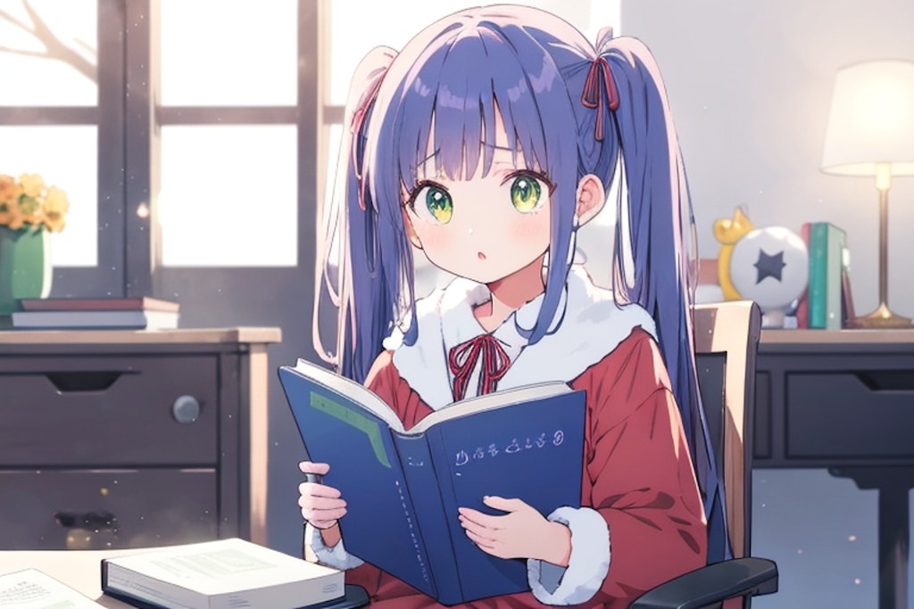 夜中まで読書する女の子（AQUA）