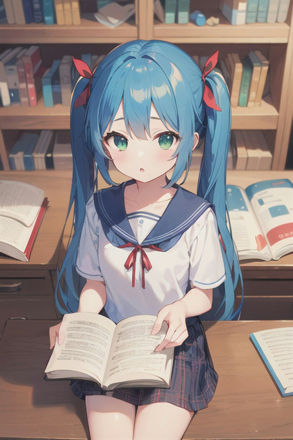 夜中まで読書する女の子（AQUA）