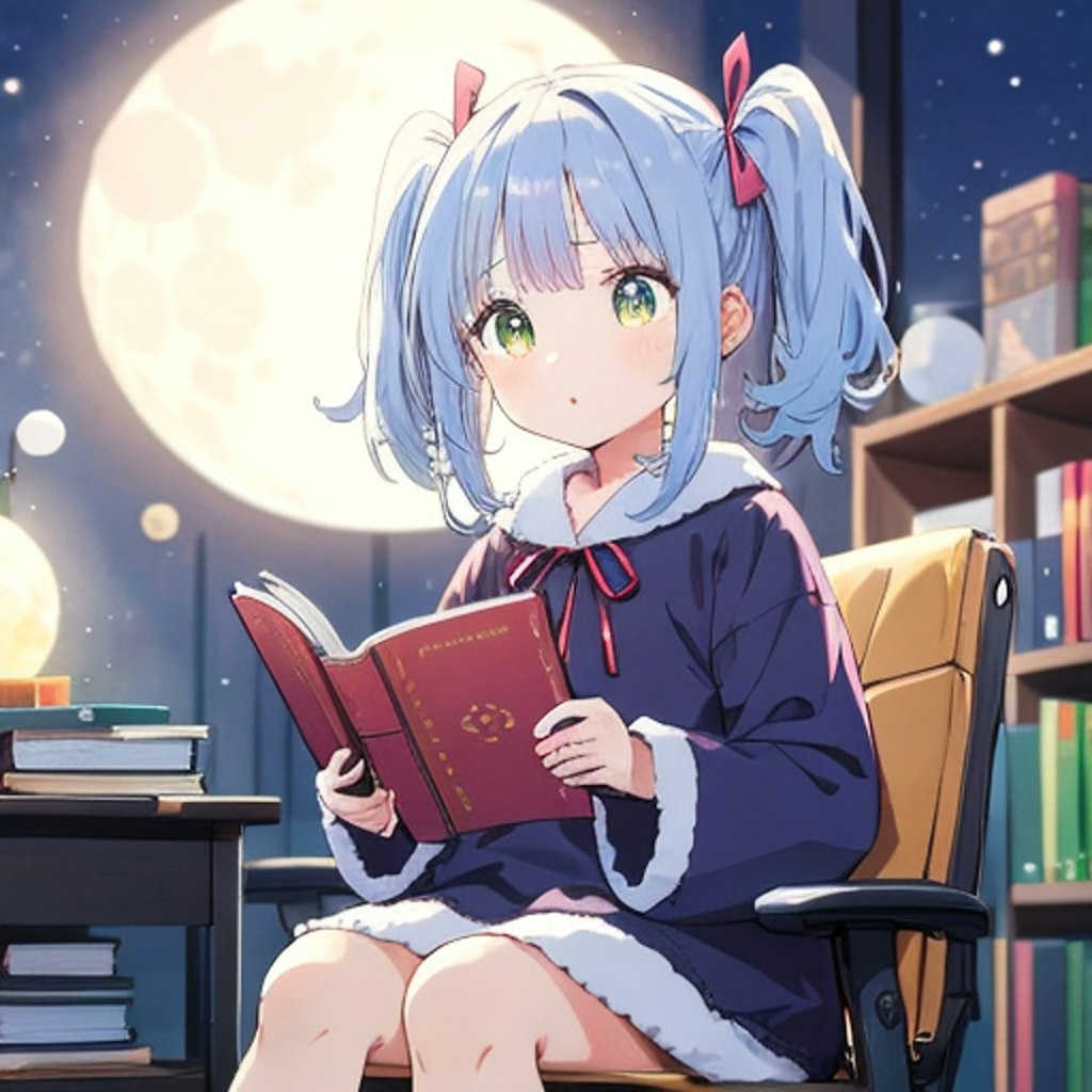 夜中まで読書する女の子（AQUA）