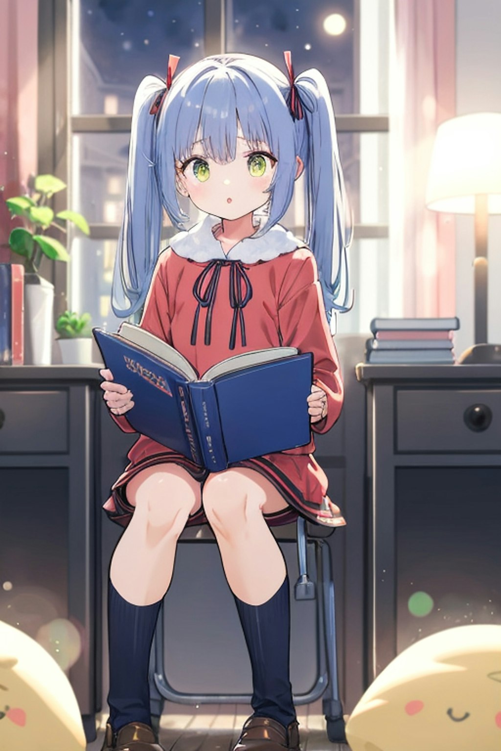 夜中まで読書する女の子（AQUA）