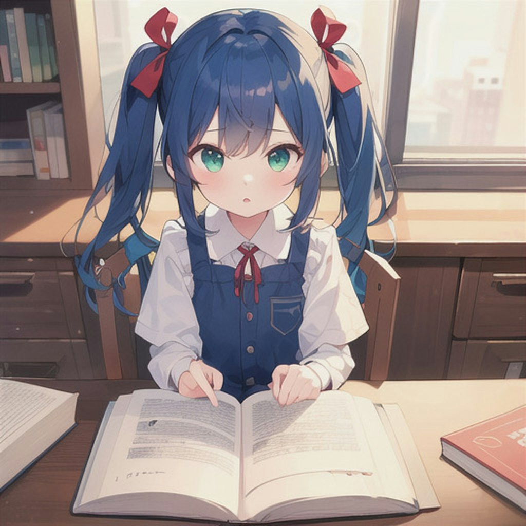 夜中まで読書する女の子（AQUA）