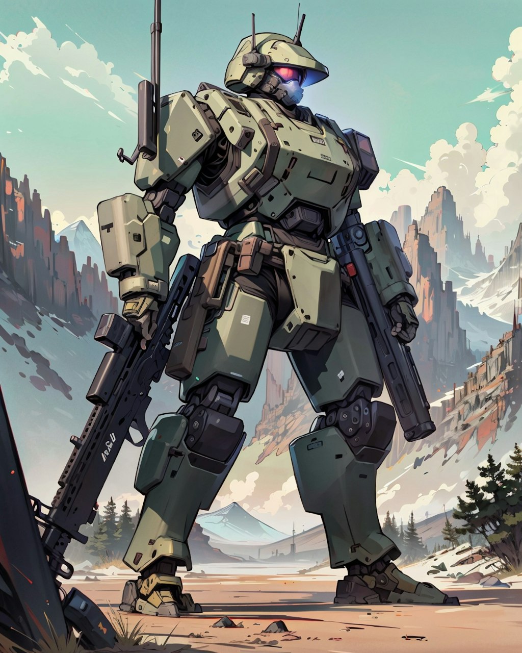 山岳地帯の軍用ロボット