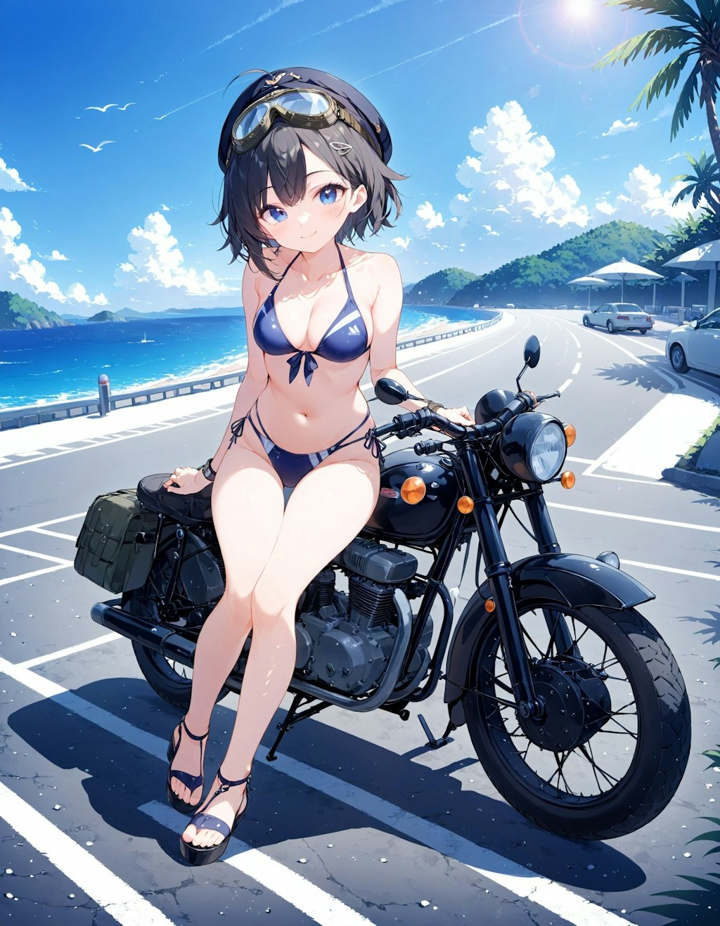 海とバイクと少女