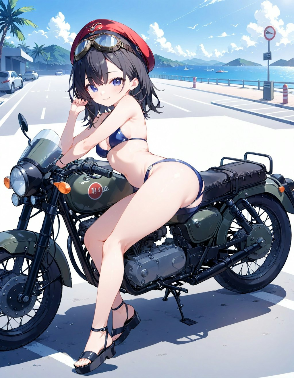 海とバイクと少女