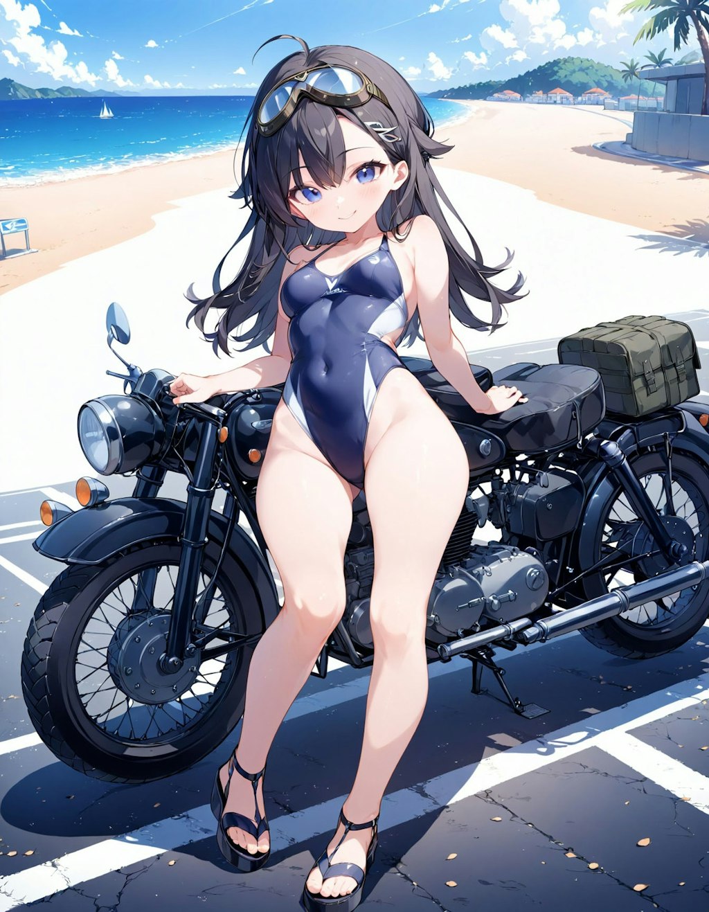 海とバイクと少女