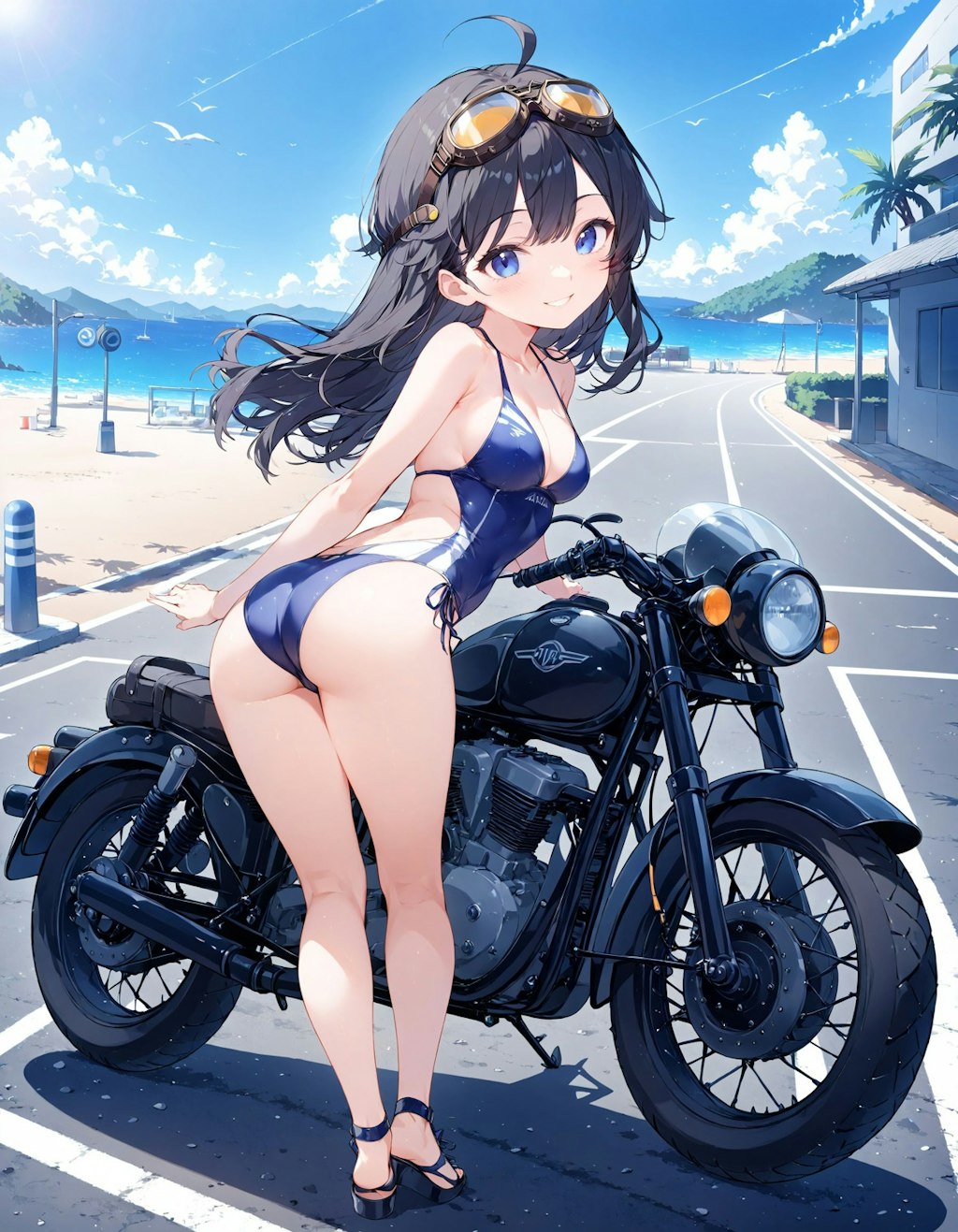 海とバイクと少女