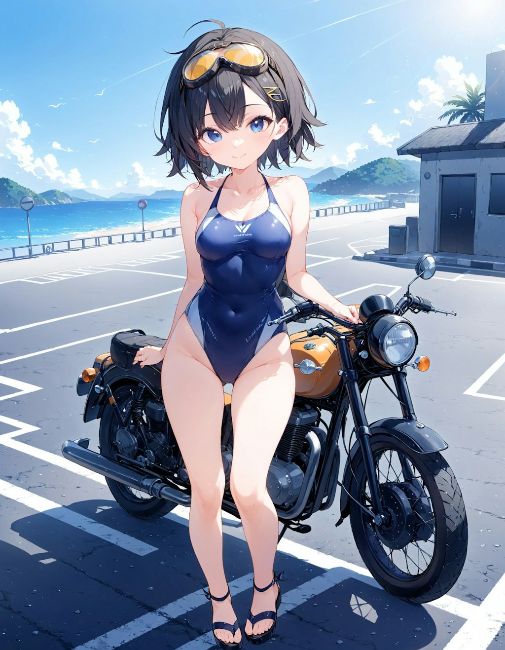 海とバイクと少女