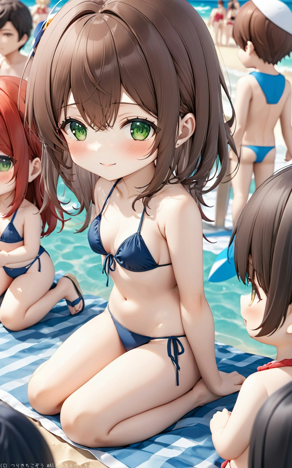 青い海、ビーチ、女の子