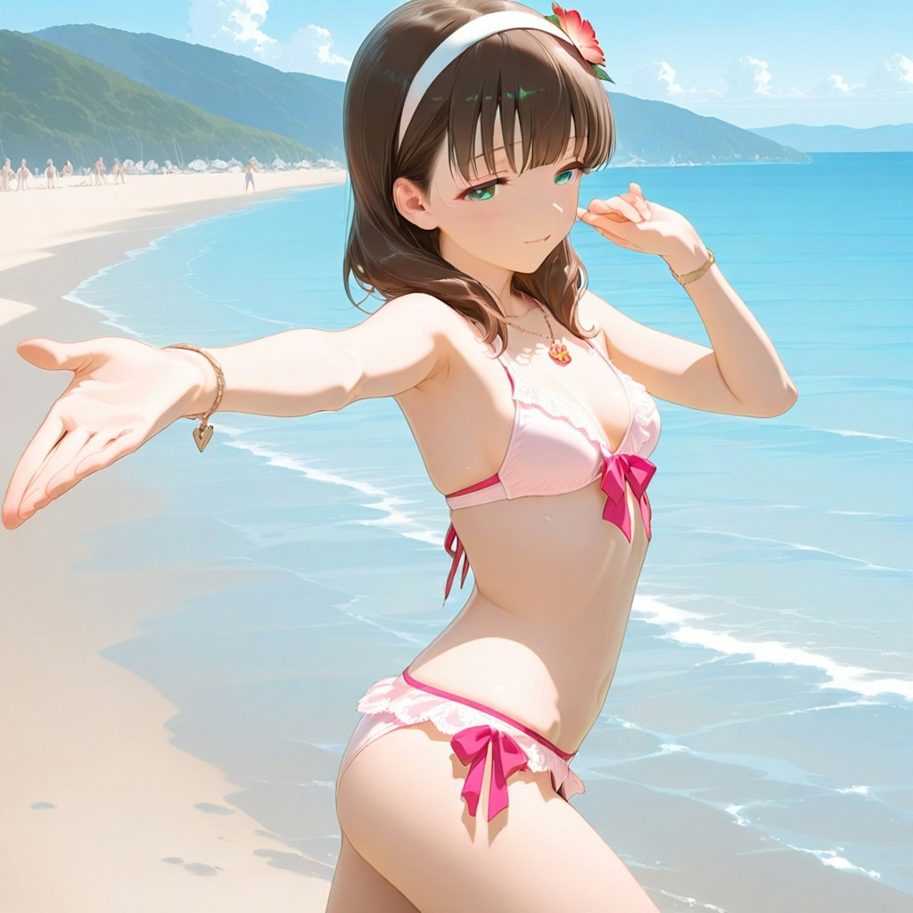 ビーチを楽しむ担当アイドル