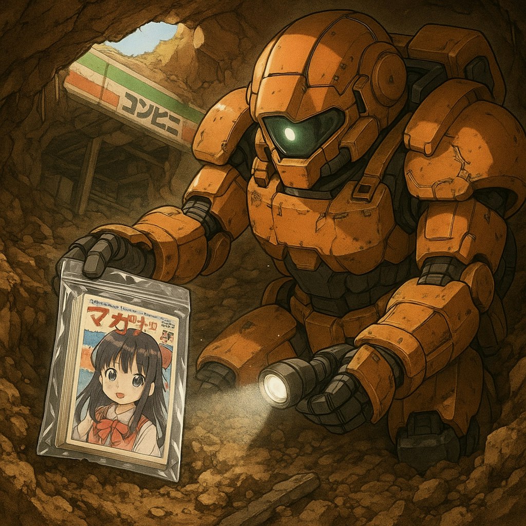 遺跡から発掘される漫画本