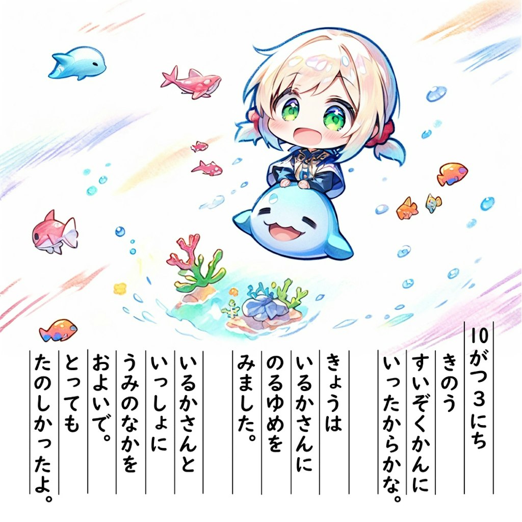 【絵日記】いるかさんのせなか♪