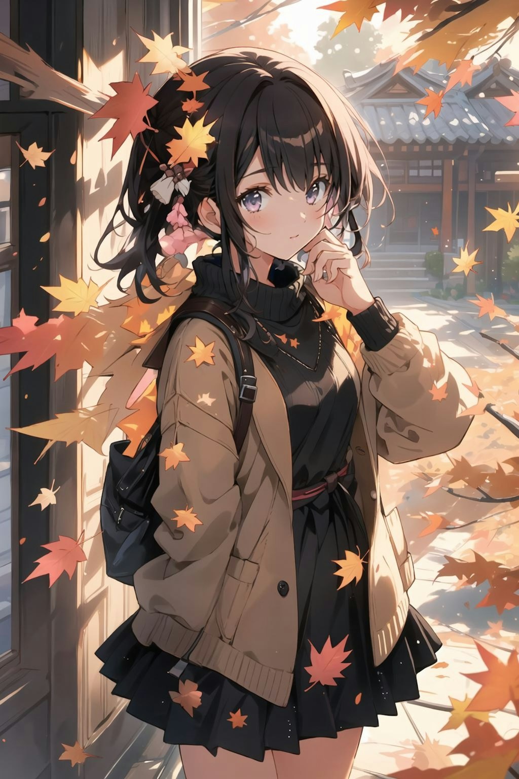 紅葉と少女