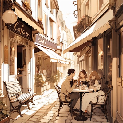 パリのカフェにて