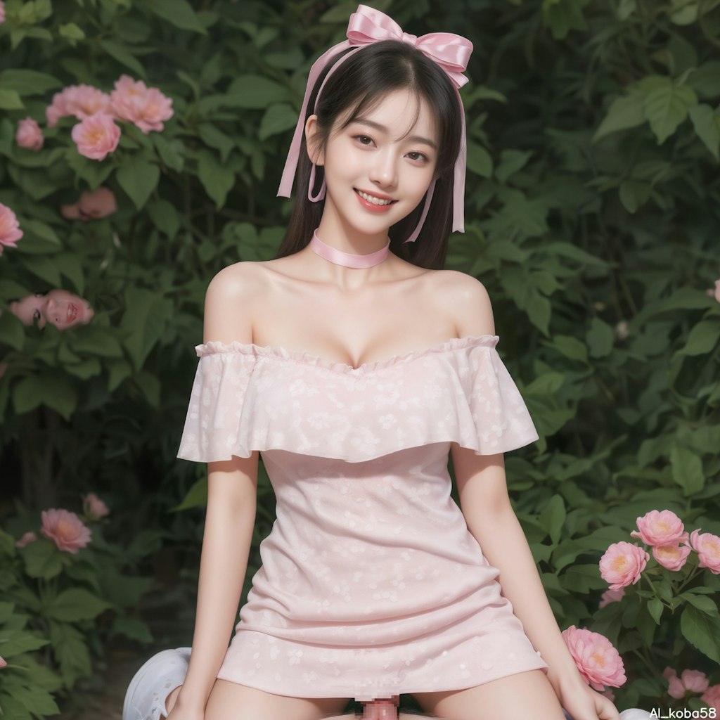 Vol38_Off-shoulder floral frill mini dress NSFW