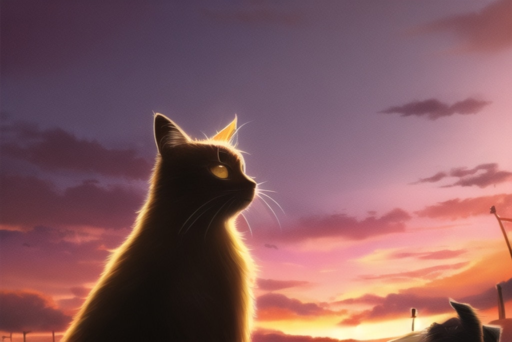 夕日の黒猫は何を思うか