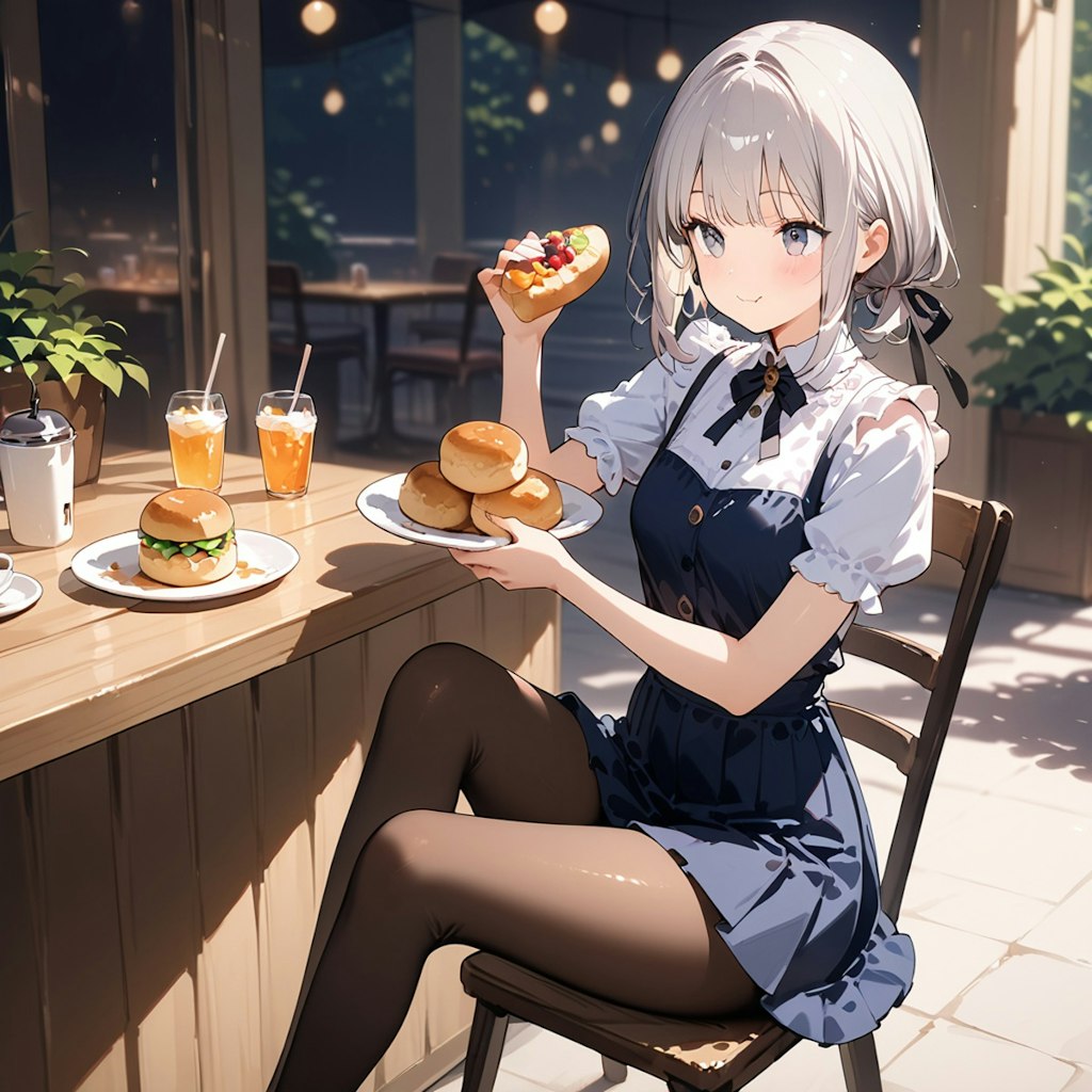 白髪少女とカフェ