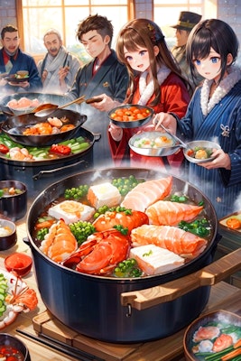 みんなで冬の魚介鍋を食べよう★その2（7枚）レトロモダン街シリーズ69