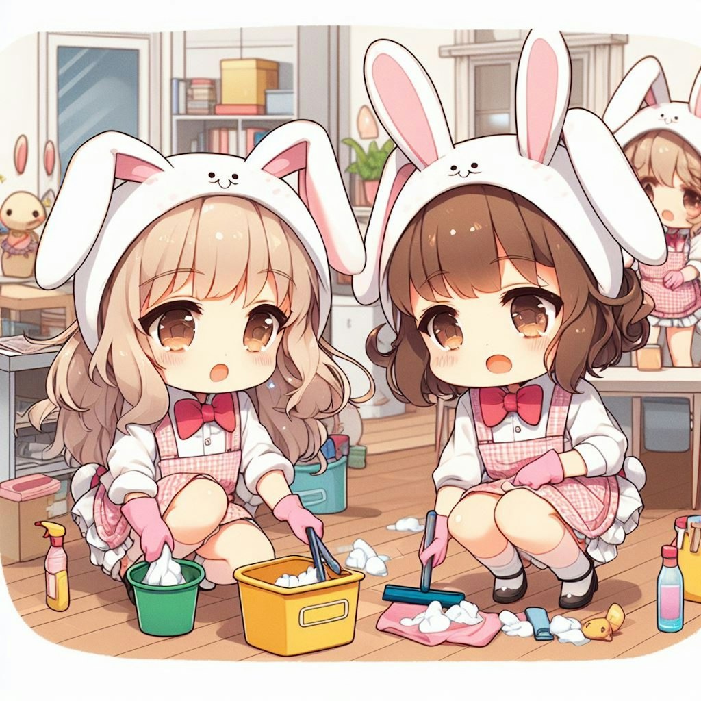 ウサギ娘の大掃除「今年のヨゴレは今年のうちに❗🐰🐰🐰✨」