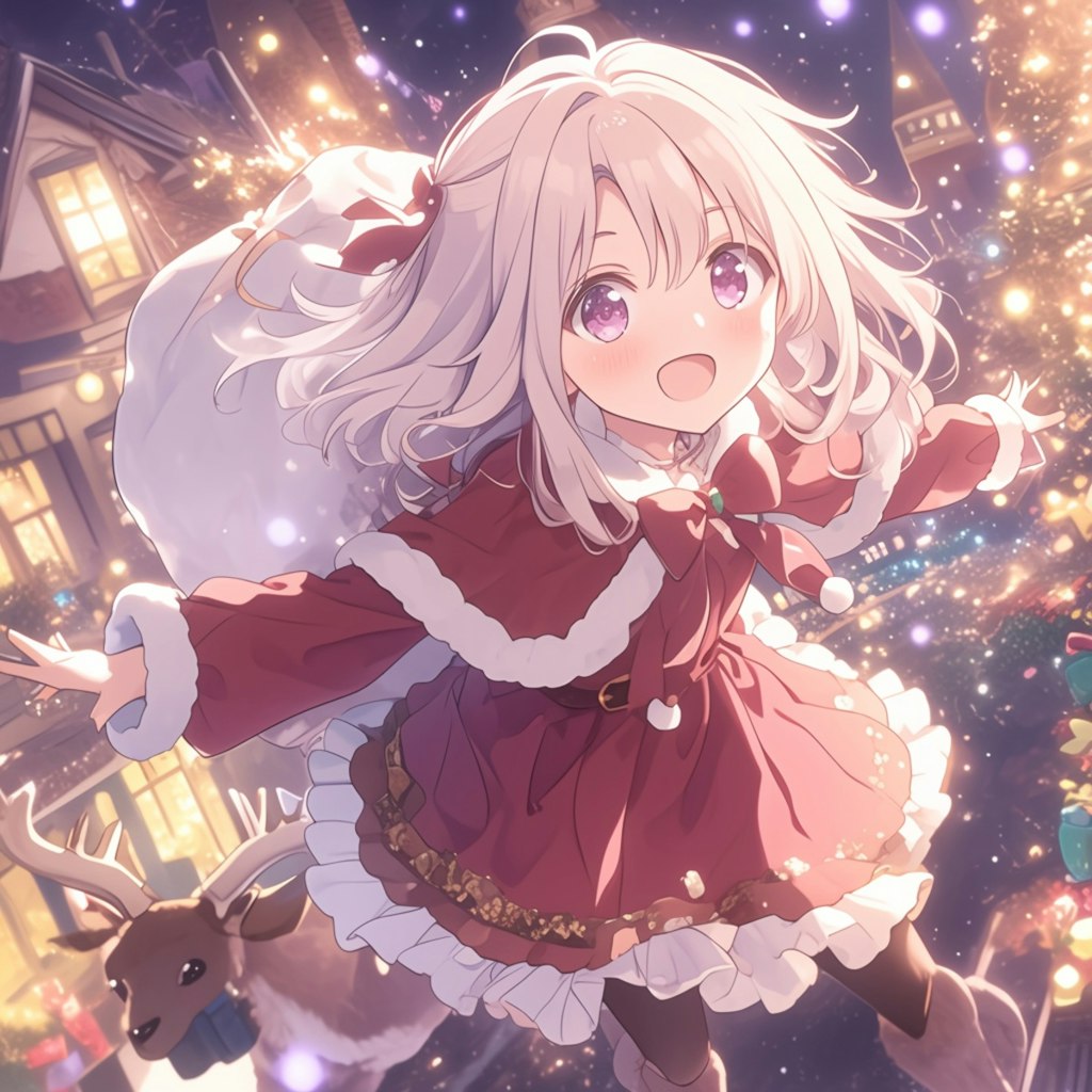 サンタコスでプレゼント配り Handing out gifts in Santa costumes