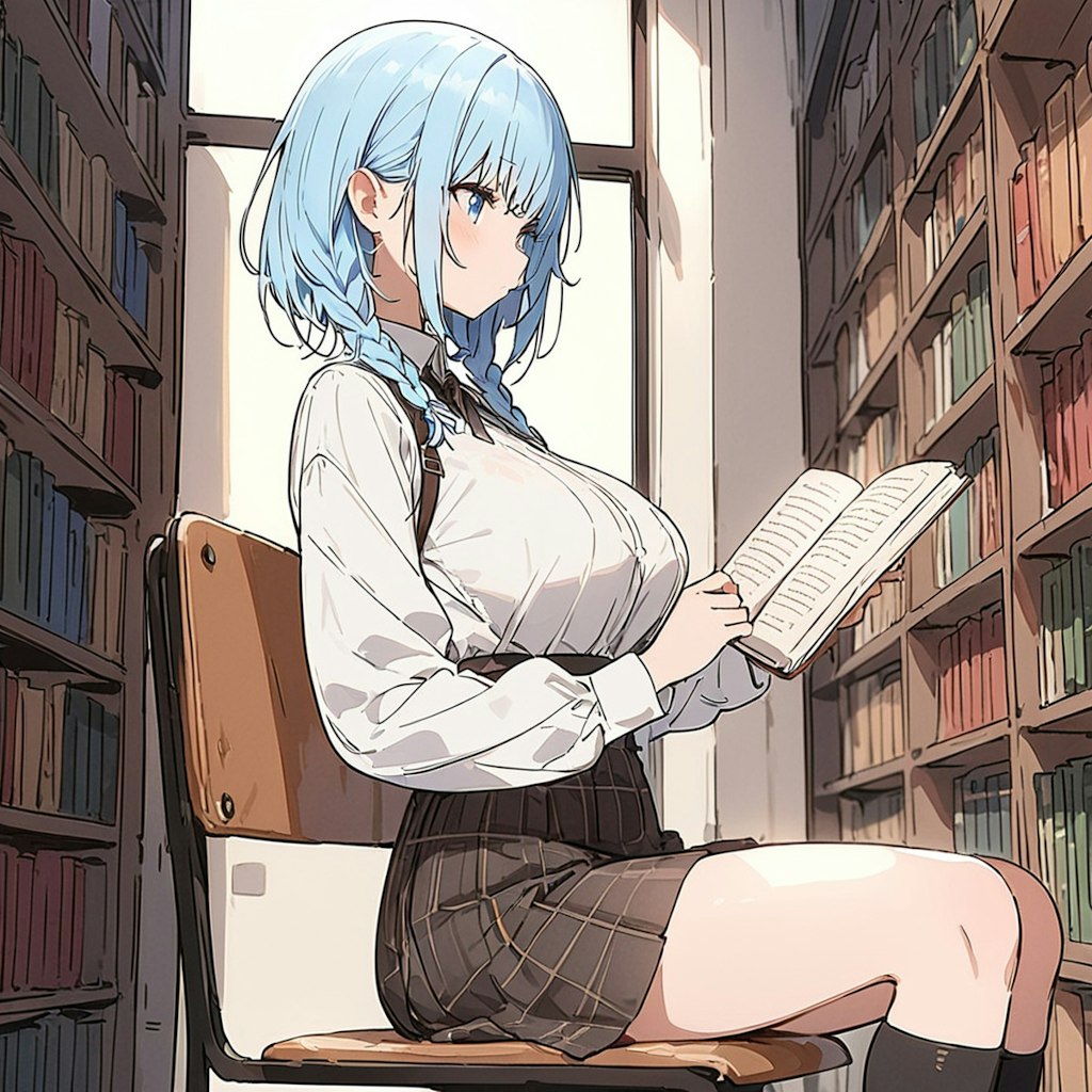 青髪の少女と図書館