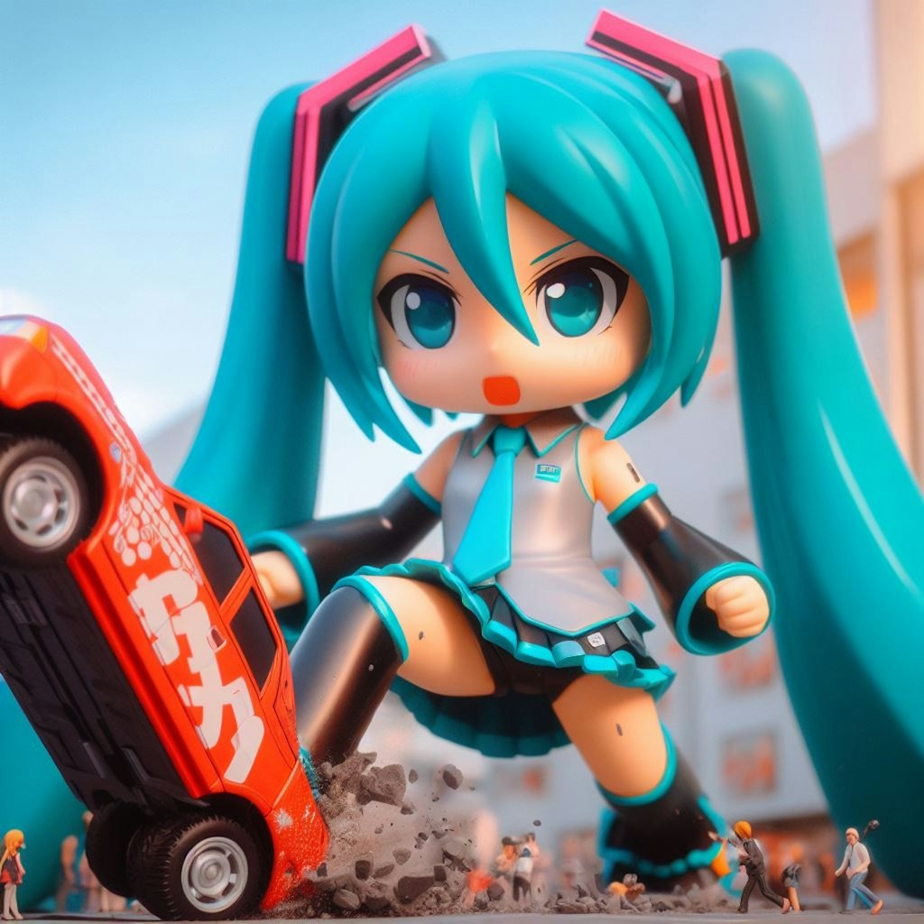 初音ミク、車を踏みつける