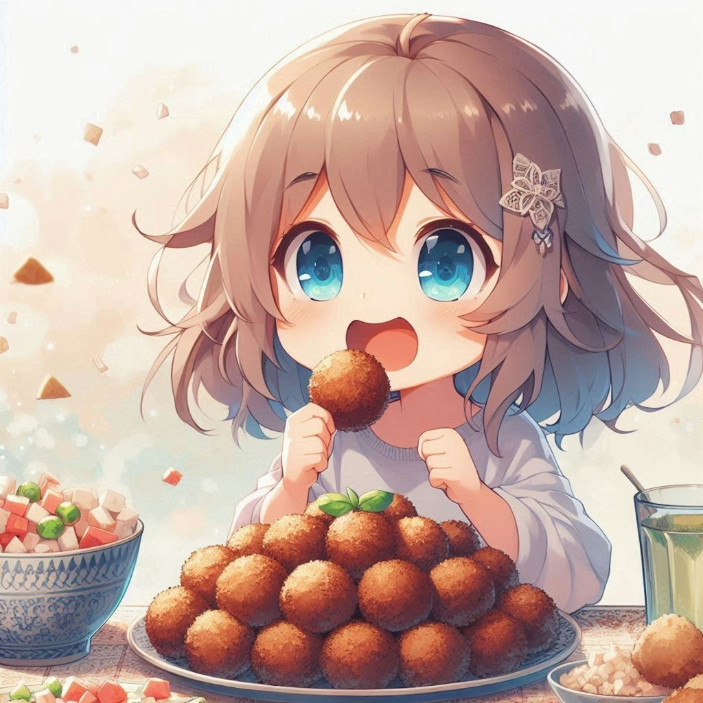 ファラフェル🧆を食べてる小さな女の子