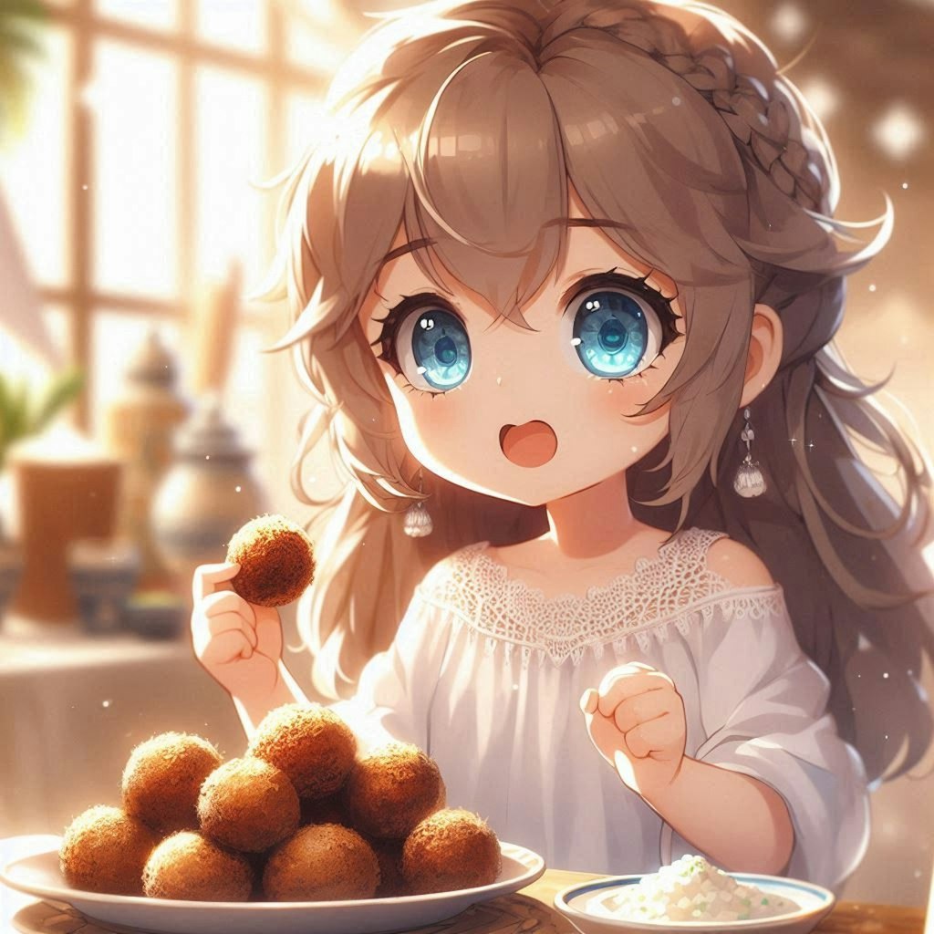 ファラフェル🧆を食べてる小さな女の子