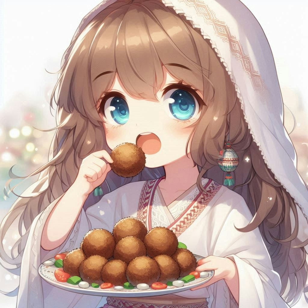 ファラフェル🧆を食べてる小さな女の子