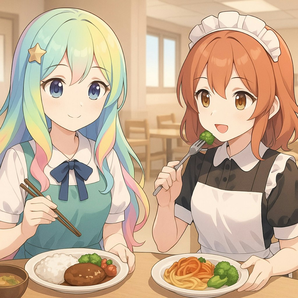 ごはんを食べてるUNICORNちゃんとDIRTちゃん