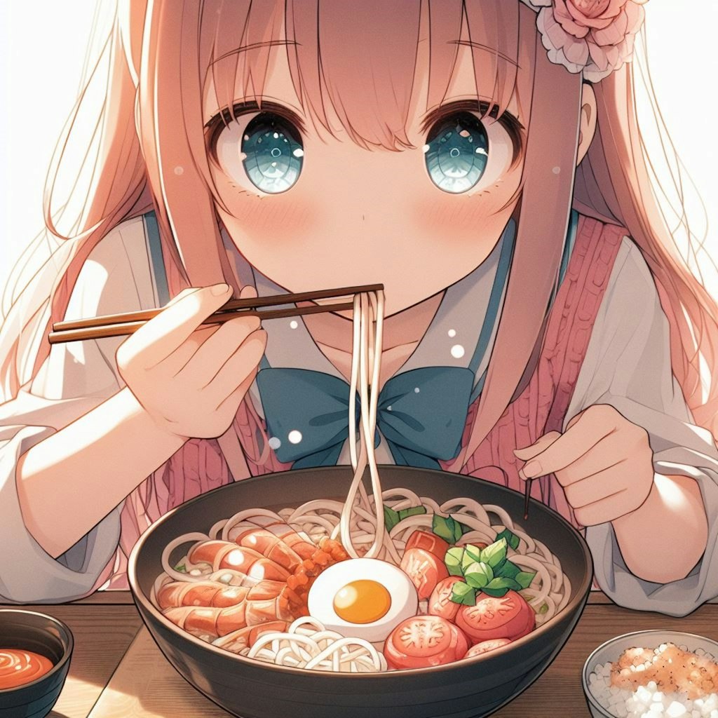 うどんを食べている女の子