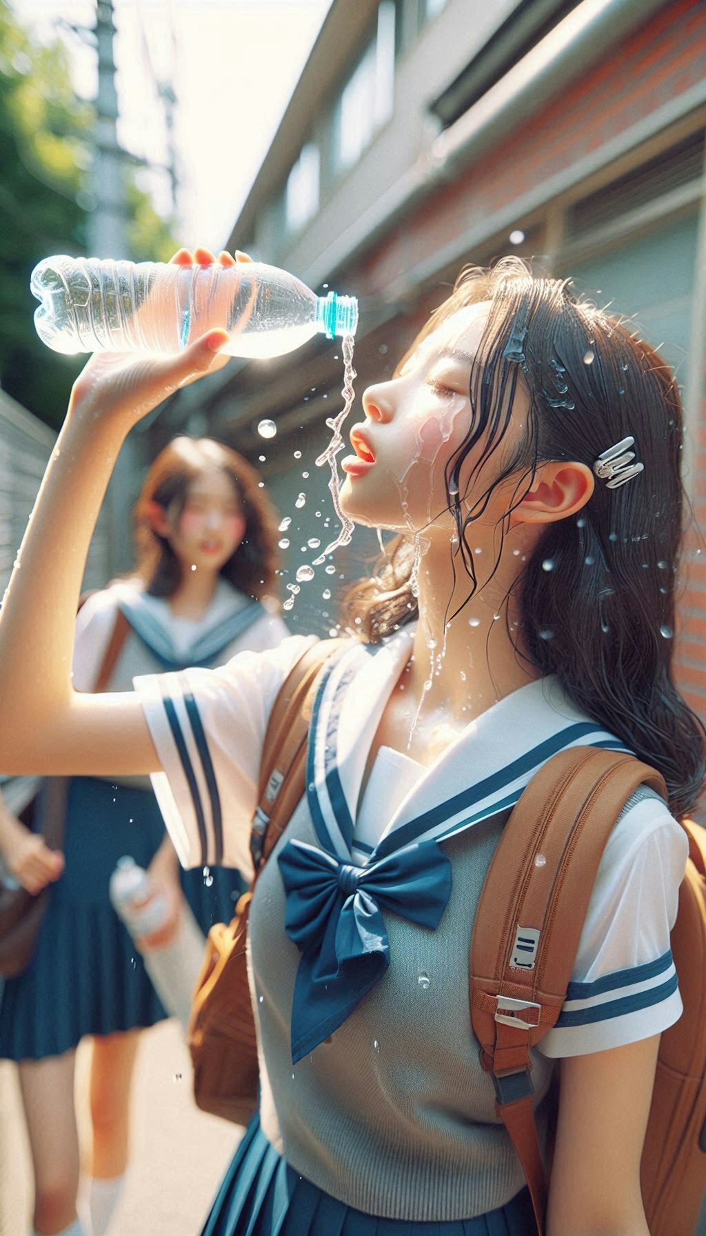 水を飲むJK