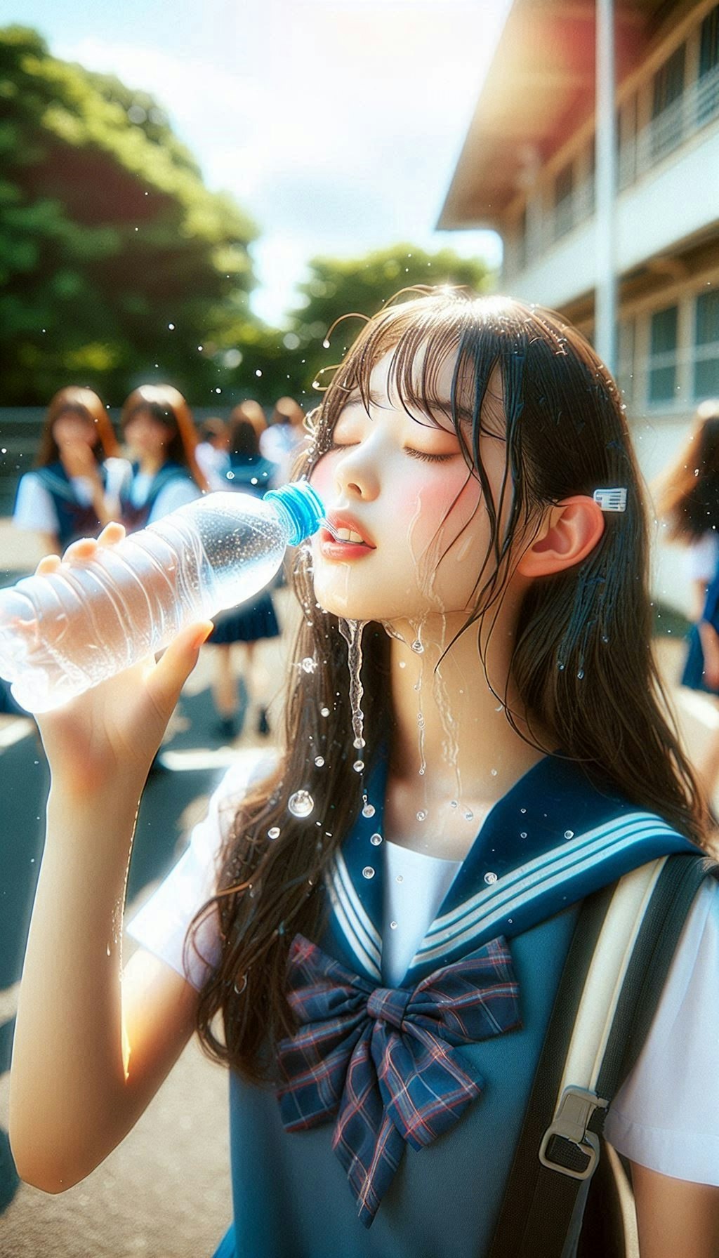 水を飲むJK