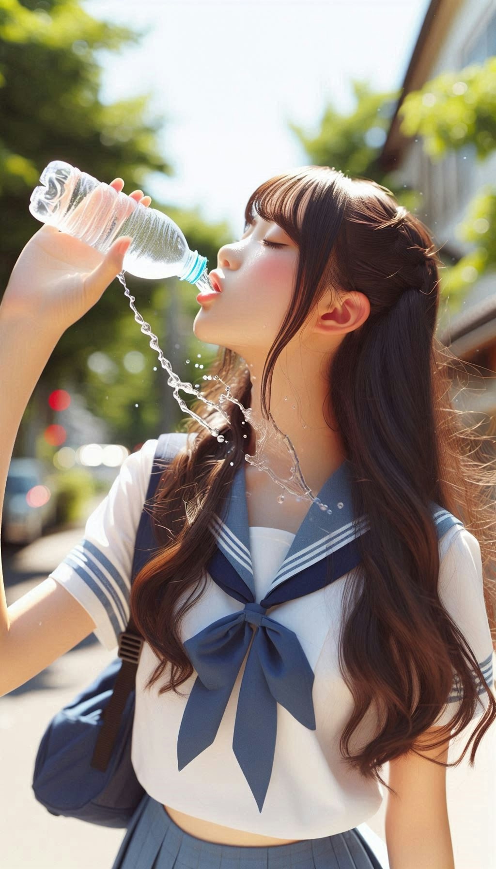 水を飲むJK