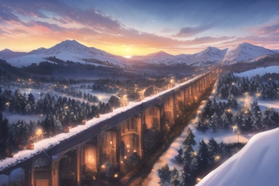 夕日の冬の橋