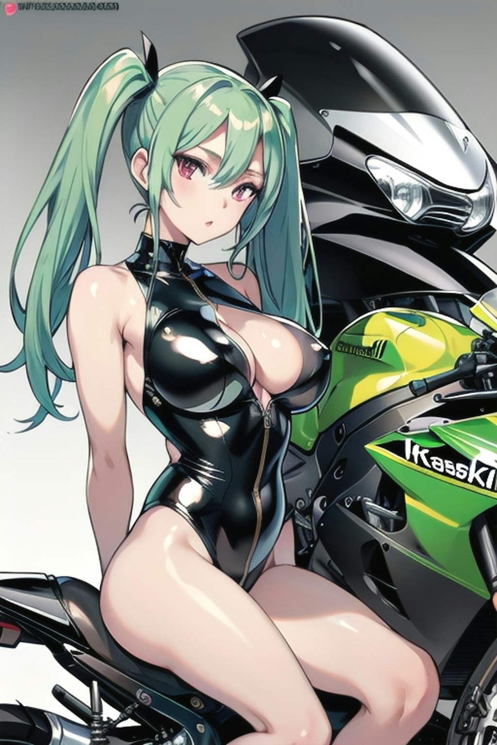 ライムグリーンついんて女の娘　kawasaki？