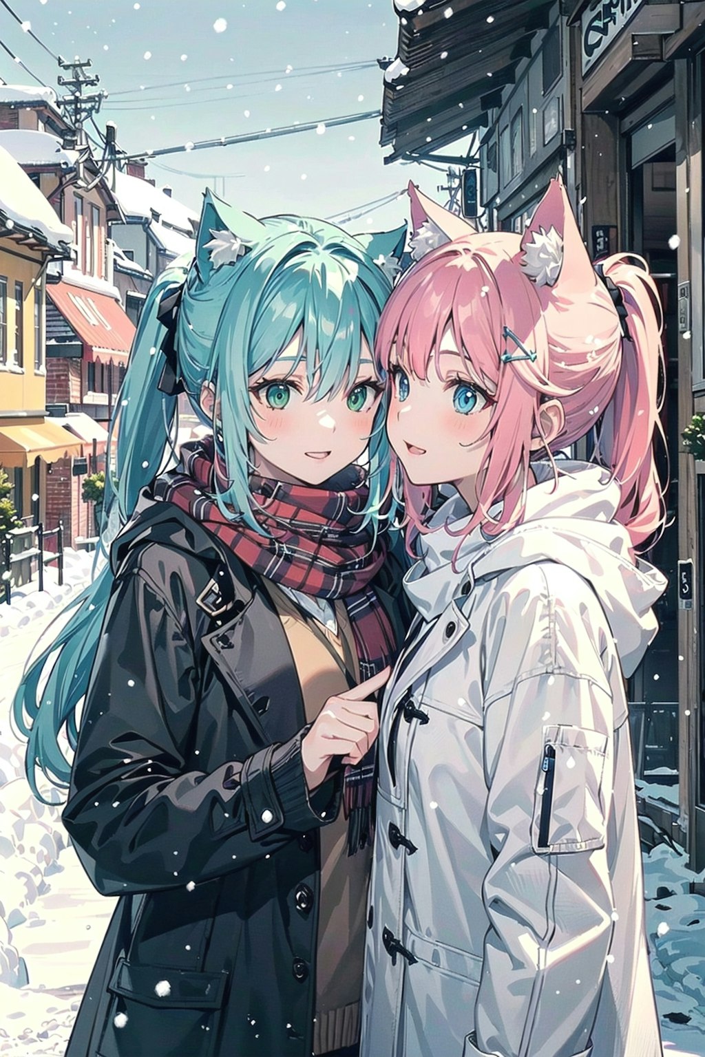 雪の日の猫耳姉妹🐱🐱