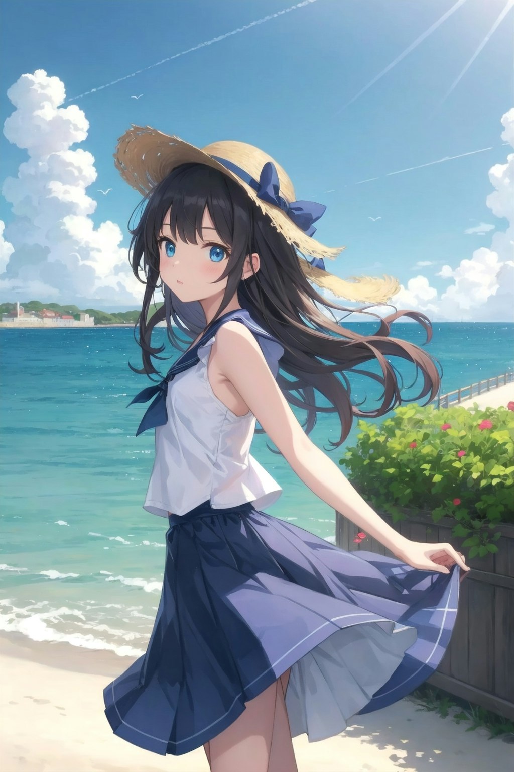 かわいい女の子と夏の海