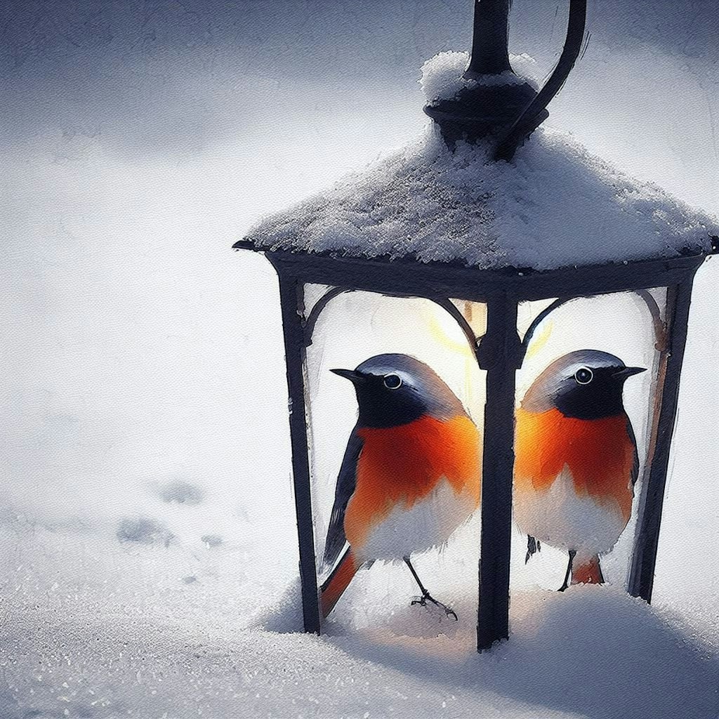 Redstarts in lamp