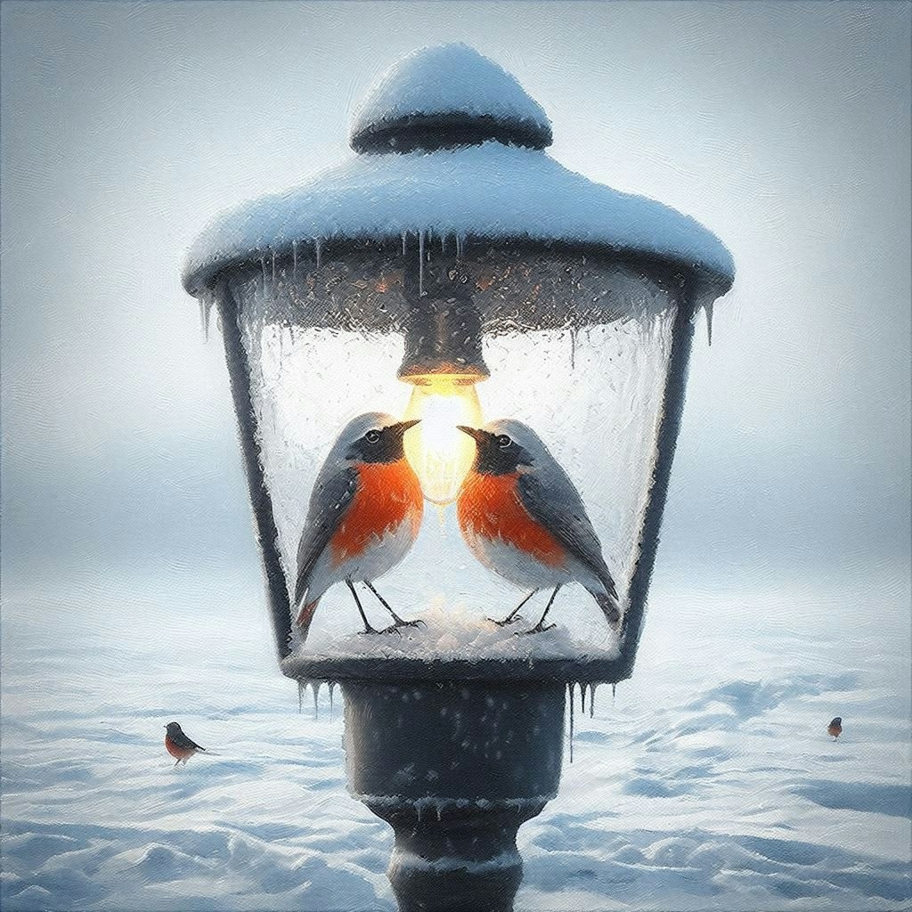 Redstarts in lamp