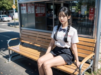 Girl in bus shelter- 2