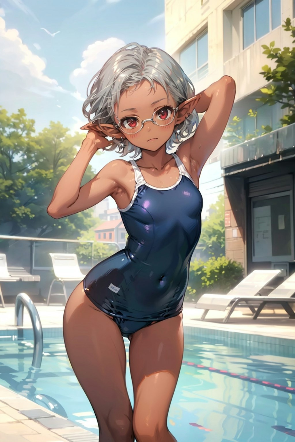 スク水の眼鏡エルフ