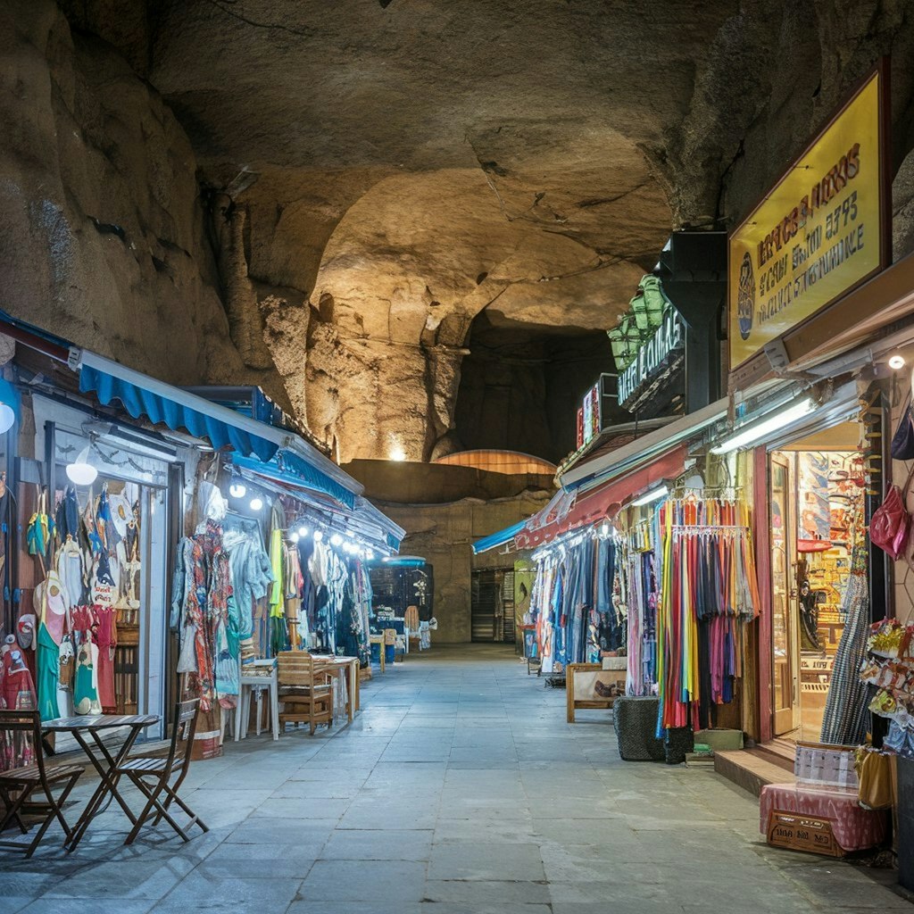 洞窟の中の商店街