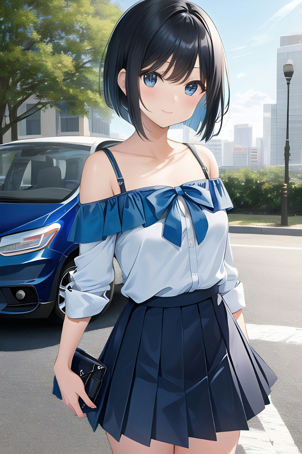 blue car girl