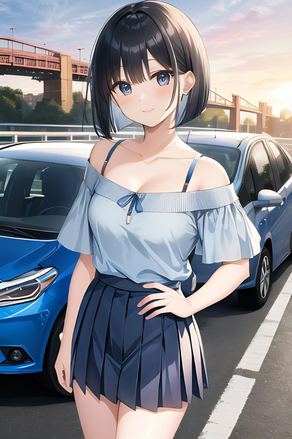 blue car girl