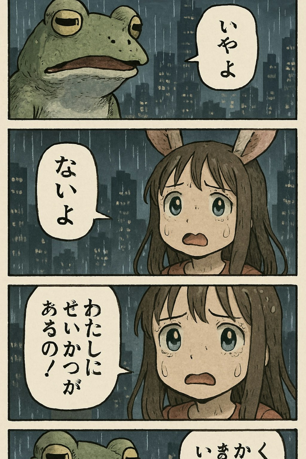 雨の中、うさ耳をくにへかえそうとしたら