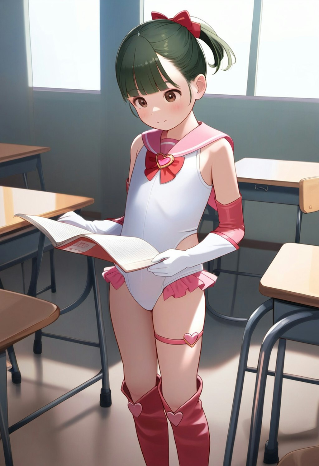 魔法少女活動の合間に勉強するポニテちゃん。